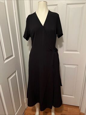 French Connection Black Wrap-Style Midi Dress